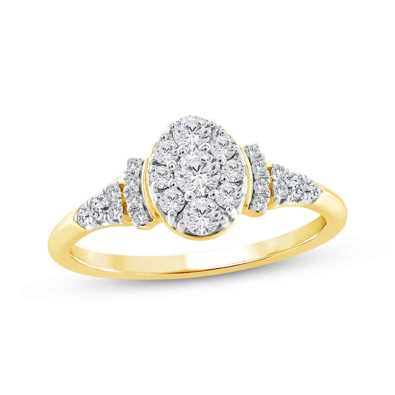 Multi-Diamond Center Oval-Shaped Engagement Ring 1/2 ct tw 10K Yellow Gold