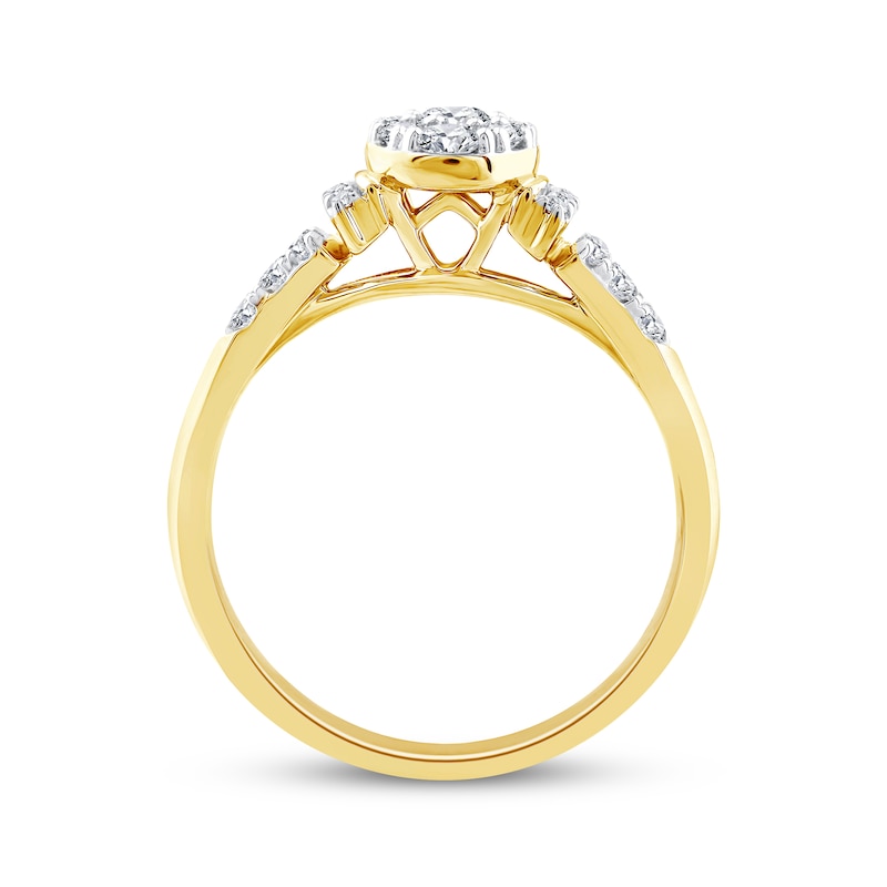 Multi-Diamond Center Oval-Shaped Engagement Ring 1/2 ct tw 10K Yellow Gold