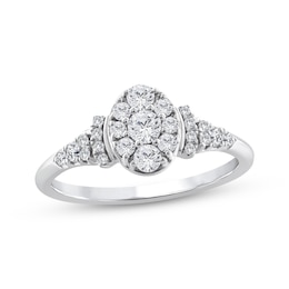 Multi-Diamond Center Oval-Shaped Engagement Ring 1/2 ct tw 10K White Gold