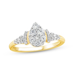 Multi-Diamond Center Pear-Shaped Engagement Ring 1/2 ct tw 10K Yellow Gold