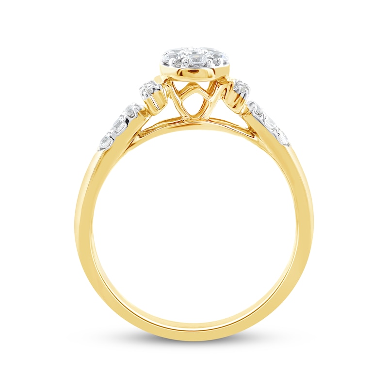 Multi-Diamond Center Pear-Shaped Engagement Ring 1/2 ct tw 10K Yellow Gold