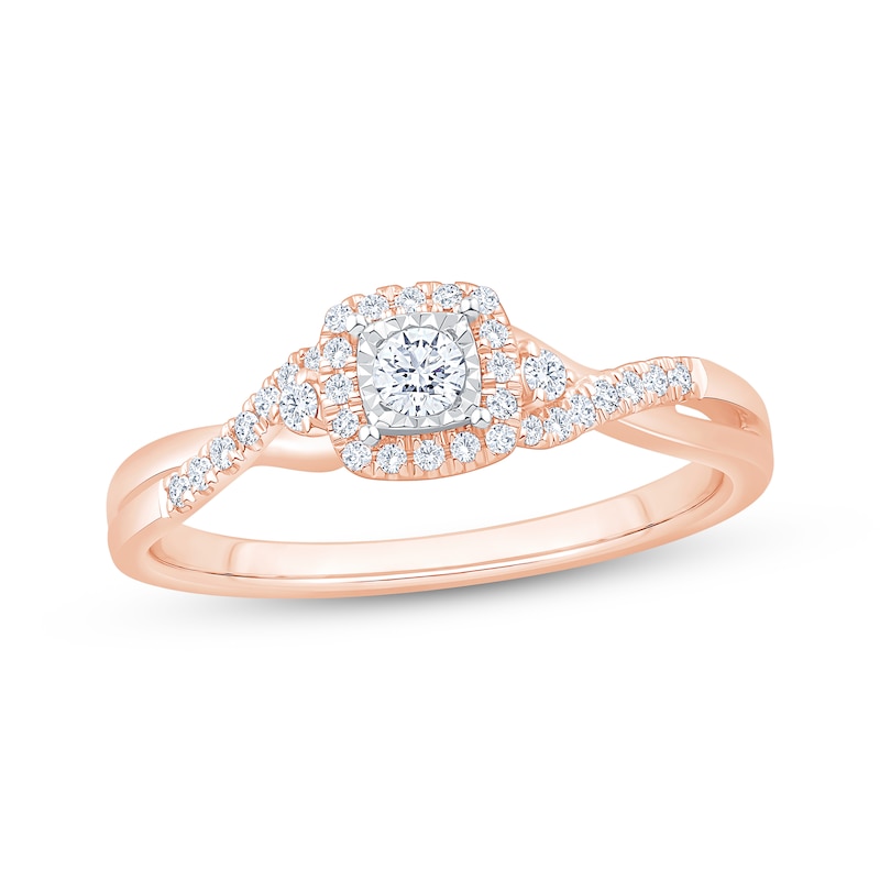 Main Image 1 of Now + Forever Round-Cut Diamond Cushion Halo Engagement Ring 1/4 ct tw 10K Two-Tone Gold