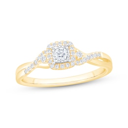 Round-Cut Diamond Cushion Halo Engagement Ring 1/4 ct tw 10K Two-Tone Gold