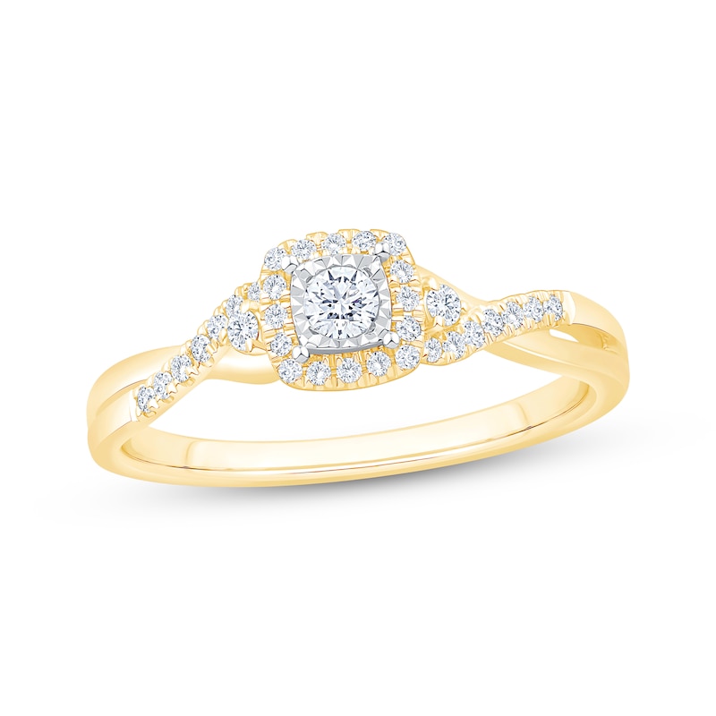 Round-Cut Diamond Cushion Halo Engagement Ring 1/4 ct tw 10K Two-Tone Gold