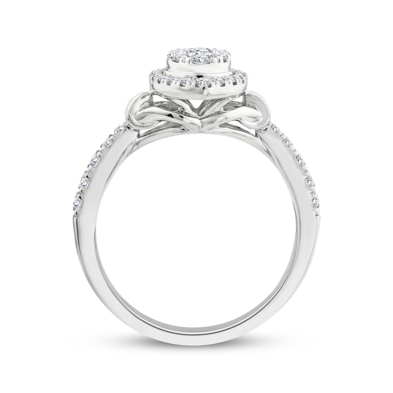 Multi-Diamond Center Oval Halo Engagement Ring 1/2 ct tw 14K White Gold