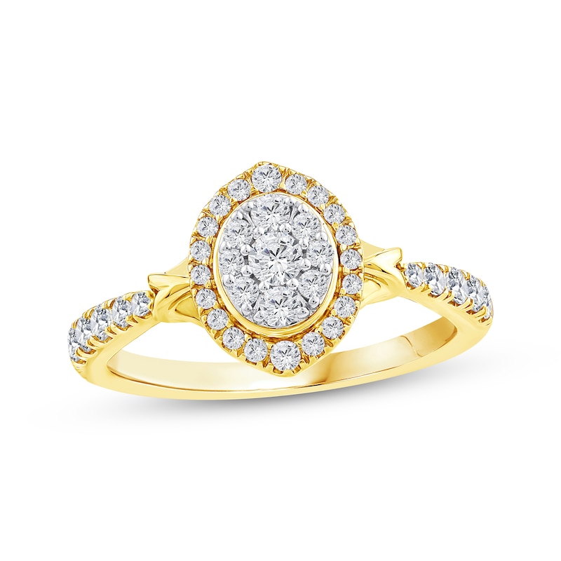 Main Image 1 of Multi-Diamond Center Oval Halo Engagement Ring 1/2 ct tw 14K Yellow Gold