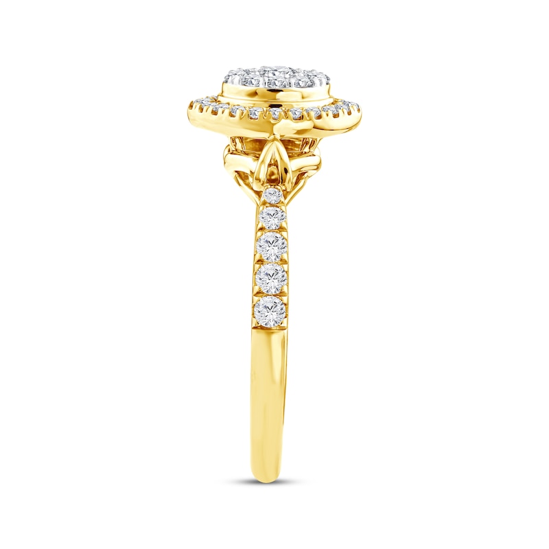 Main Image 2 of Multi-Diamond Center Oval Halo Engagement Ring 1/2 ct tw 14K Yellow Gold