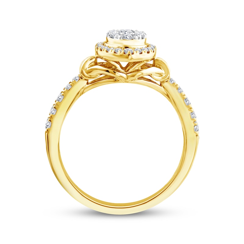 Main Image 3 of Multi-Diamond Center Oval Halo Engagement Ring 1/2 ct tw 14K Yellow Gold