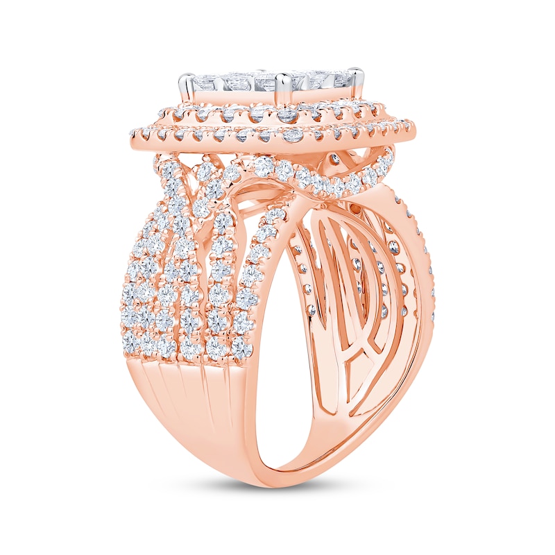 Main Image 2 of Now + Forever Princess-Cut Multi-Diamond Double Halo Engagement Ring 3 ct tw 10K Rose Gold