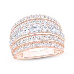 Now + Forever Lab-Grown Diamonds Round & Emerald-Cut Five-Row Anniversary Ring 2 ct tw 14K Rose Gold