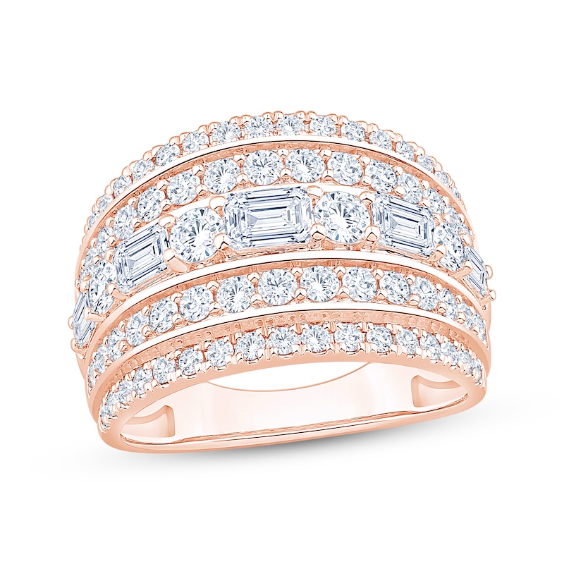 Main Image 1 of Lab-Grown Diamonds by KAY Round & Emerald-Cut Five-Row Anniversary Ring 2 ct tw 14K Rose Gold