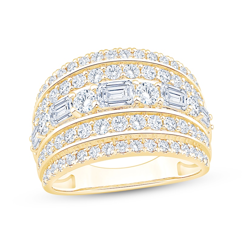 Main Image 1 of Lab-Grown Diamonds by KAY Round & Emerald-Cut Five-Row Anniversary Ring 2 ct tw 14K Yellow Gold