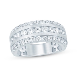 Now + Forever Lab-Grown Diamonds Men's Three-Row Wedding Band 2 ct tw 14K White Gold