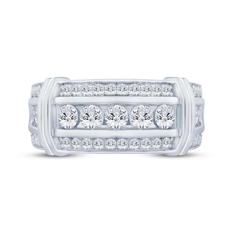 Main Image 3 of Lab-Grown Diamonds by KAY Men's Three-Row Collar Wedding Band 1-1/2 ct tw 14K White Gold