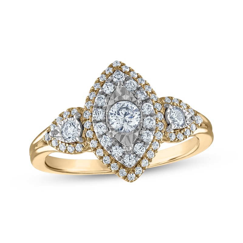 Main Image 1 of Multi-Diamond Double Halo Engagement Ring 5/8 ct tw 14K Yellow Gold