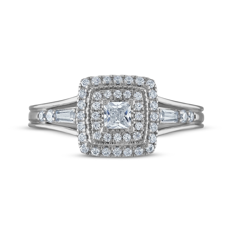 Main Image 3 of Princess-Cut Diamond Double Halo Engagement Ring 1/2 ct tw 14K White Gold