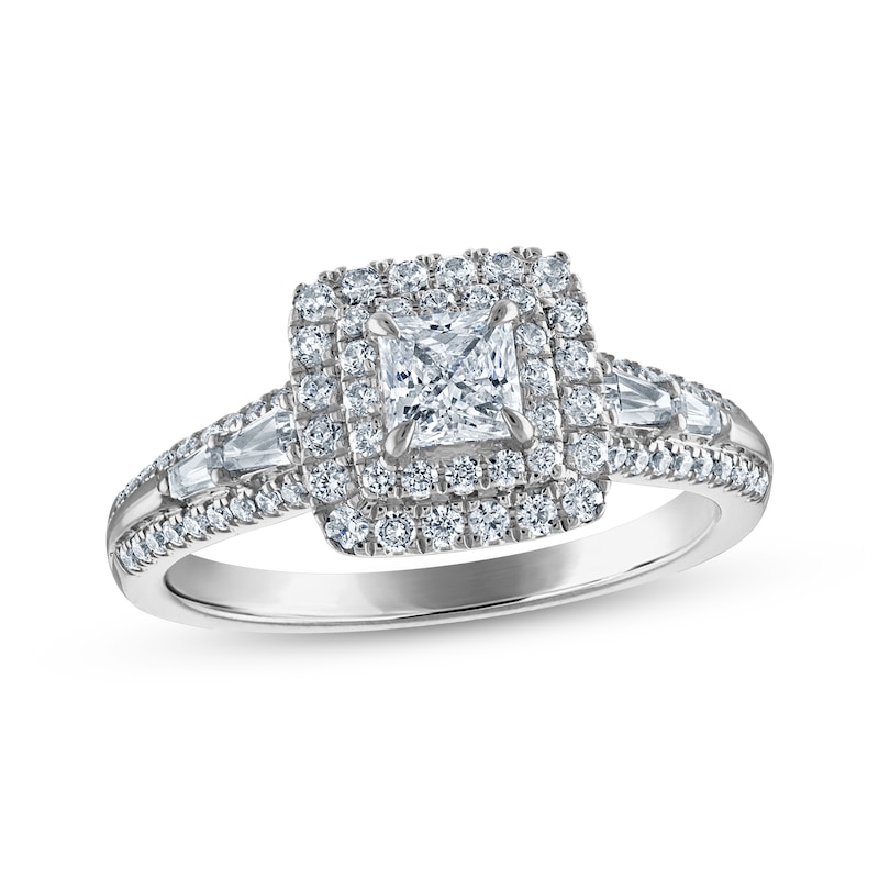 Main Image 1 of Now + Forever Princess-Cut Diamond Double Halo Engagement Ring 1 ct tw 14K White Gold