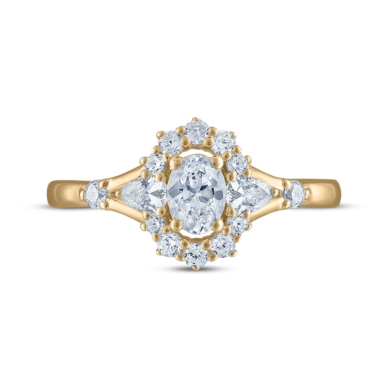 Main Image 3 of Oval-Cut Diamond Halo Engagement Ring 1 ct tw 14K Yellow Gold