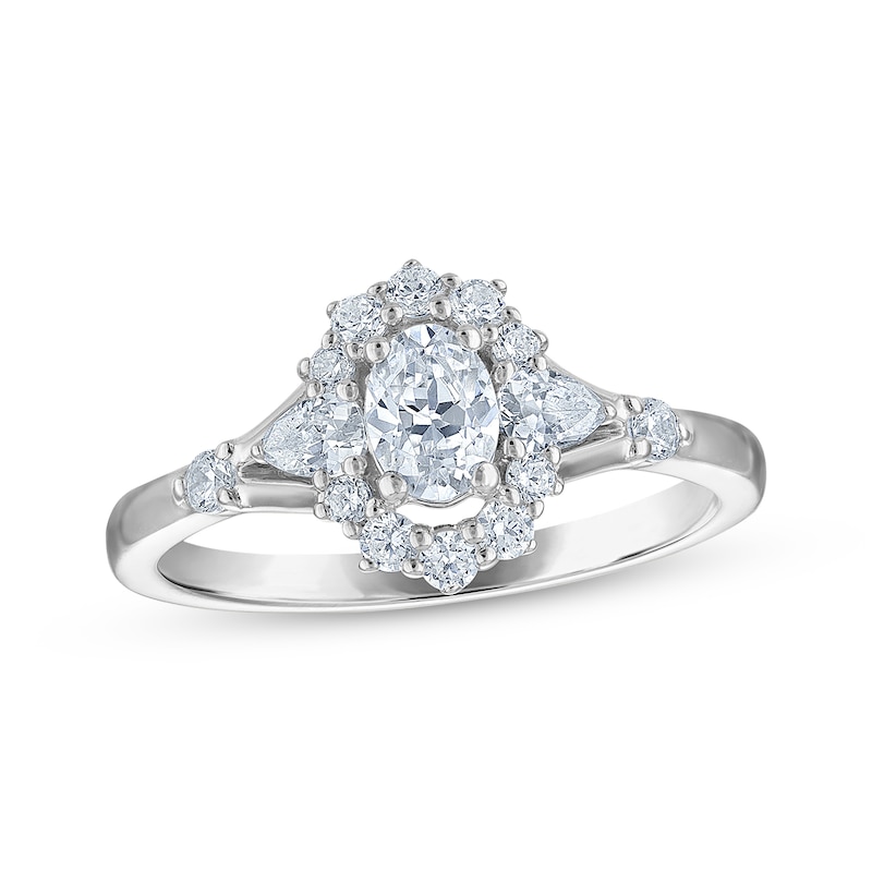 Main Image 1 of Oval-Cut Diamond Halo Engagement Ring 1 ct tw 14K White Gold