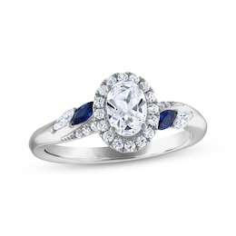 Oval-Cut Diamond & Natural Blue Sapphire Engagement Ring 3/4 ct tw 14K White Gold