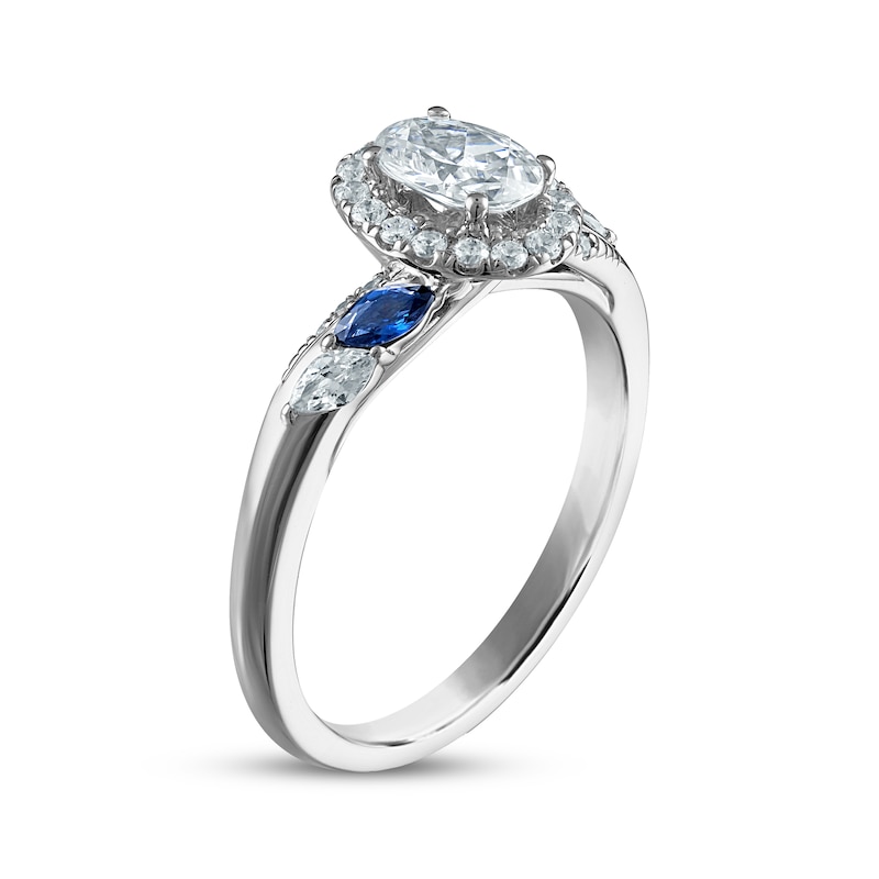 Oval-Cut Diamond & Natural Blue Sapphire Engagement Ring 3/4 ct tw 14K White Gold