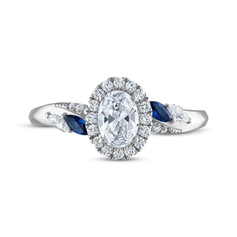 Oval-Cut Diamond & Natural Blue Sapphire Engagement Ring 3/4 ct tw 14K White Gold