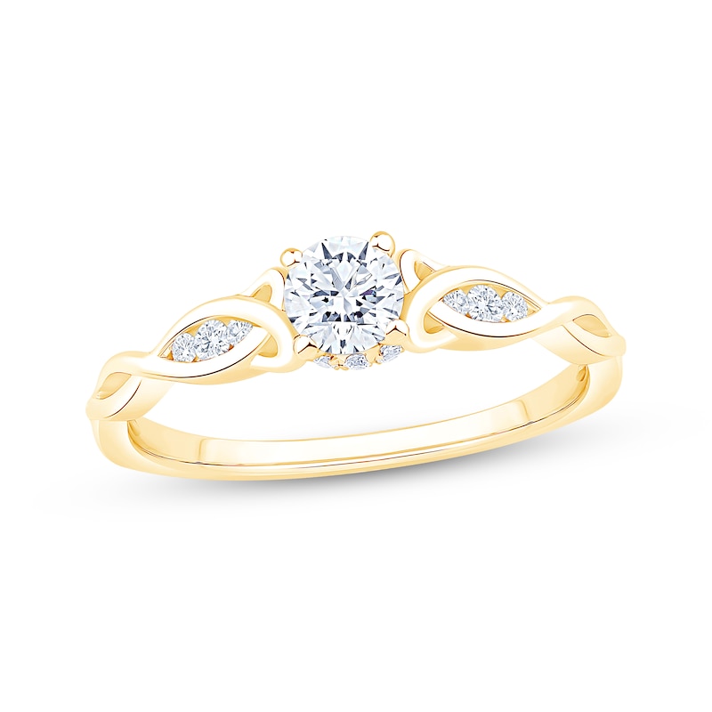 Main Image 1 of Round-Cut Diamond Celtic Love Knot Shank Engagement Ring 1/2 ct tw 14K Yellow Gold