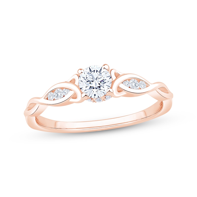 Main Image 1 of Round-Cut Diamond Celtic Love Knot Shank Engagement Ring 1/2 ct tw 14K Rose Gold