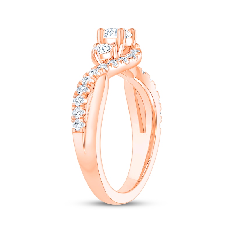 Main Image 2 of Round-Cut Diamond Three-Stone Bypass Engagement Ring 7/8 ct tw 14K Rose Gold