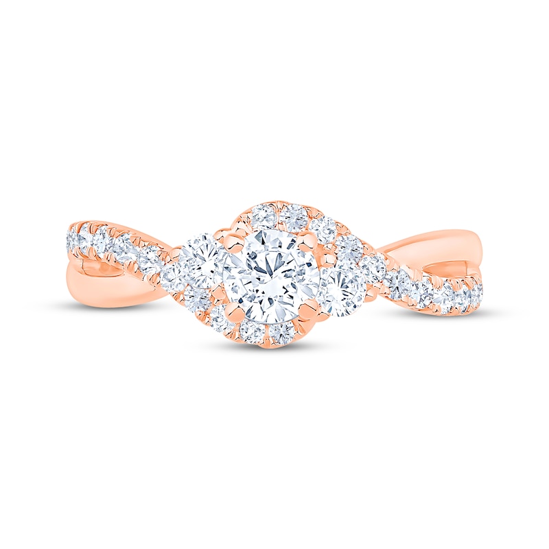 Main Image 3 of Round-Cut Diamond Three-Stone Bypass Engagement Ring 7/8 ct tw 14K Rose Gold