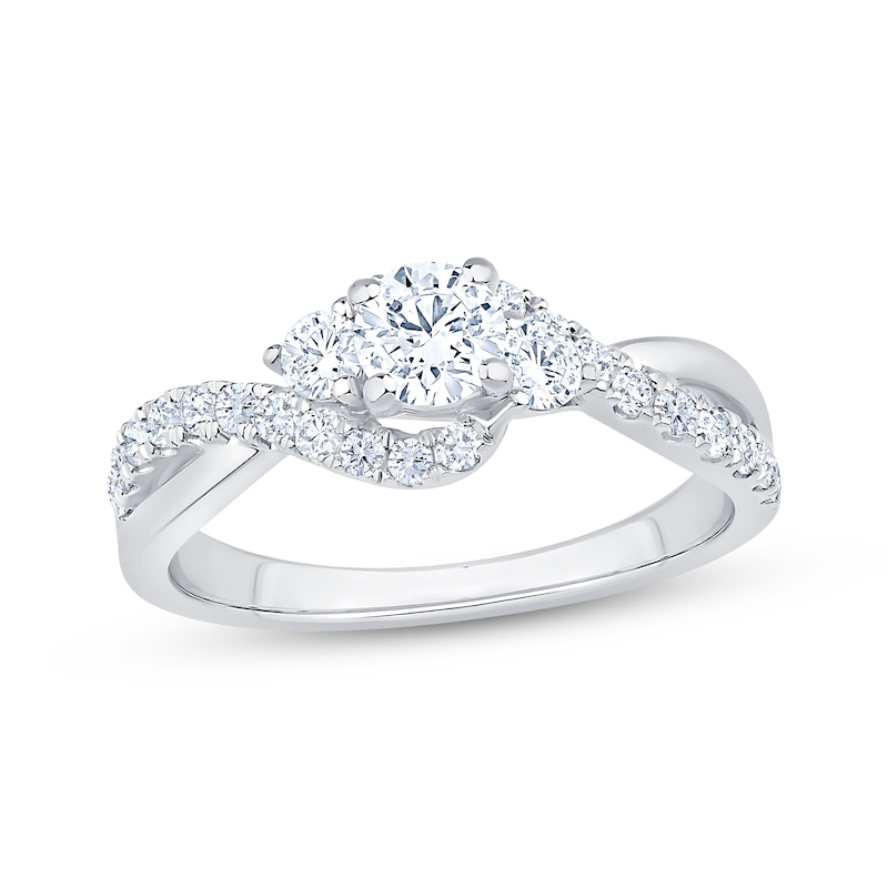 Main Image 1 of Now + Forever Round-Cut Diamond Three-Stone Bypass Engagement Ring 7/8 ct tw 14K White Gold