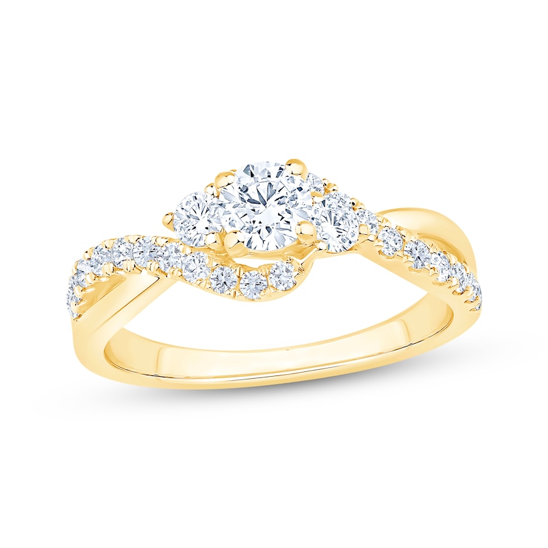 Main Image 1 of Round-Cut Diamond Three-Stone Bypass Engagement Ring 7/8 ct tw 14K Yellow Gold