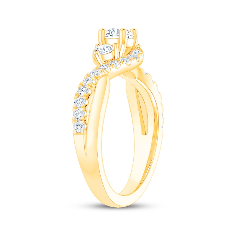 Main Image 2 of Round-Cut Diamond Three-Stone Bypass Engagement Ring 7/8 ct tw 14K Yellow Gold