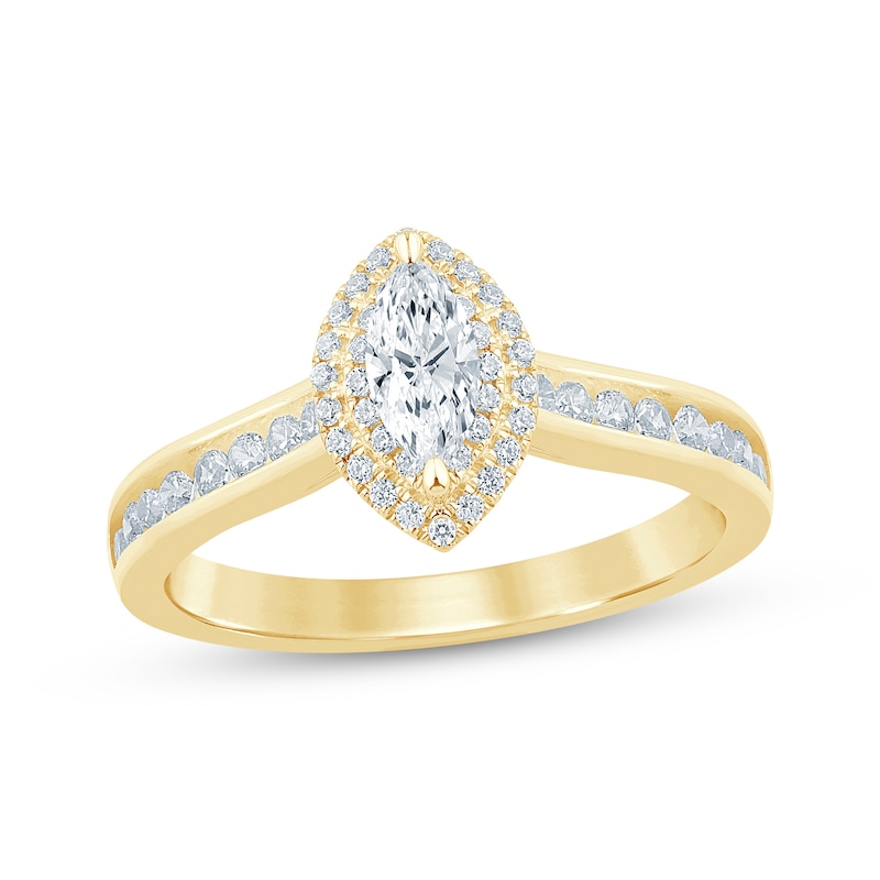 Main Image 1 of Marquise-Cut Diamond Double Halo Engagement Ring 5/8 ct tw 14K Yellow Gold