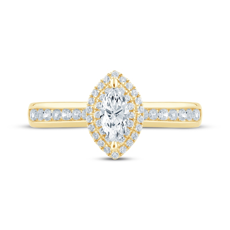 Main Image 3 of Marquise-Cut Diamond Double Halo Engagement Ring 5/8 ct tw 14K Yellow Gold