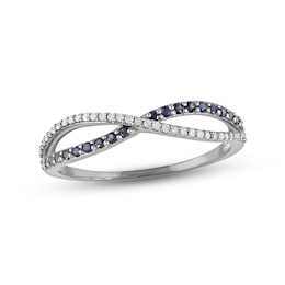 Blue Sapphire Wave Ring 1/10 ct tw Diamonds 10K White Gold