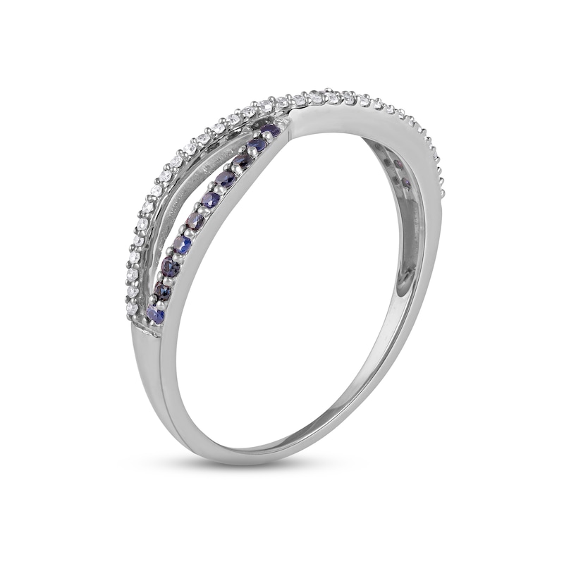 Main Image 2 of Blue Sapphire Wave Ring 1/10 ct tw Diamonds 10K White Gold