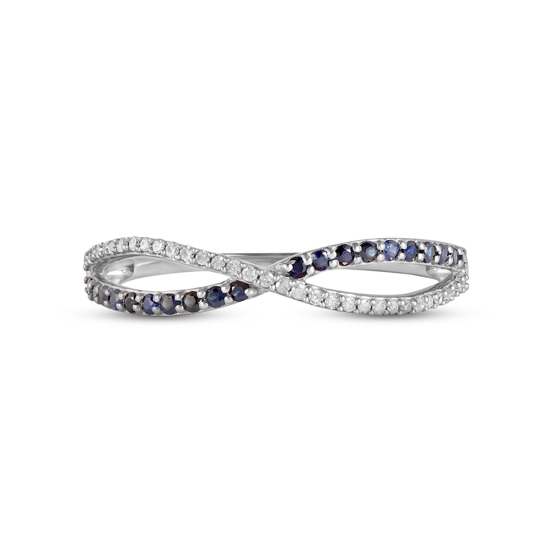 Main Image 3 of Blue Sapphire Wave Ring 1/10 ct tw Diamonds 10K White Gold