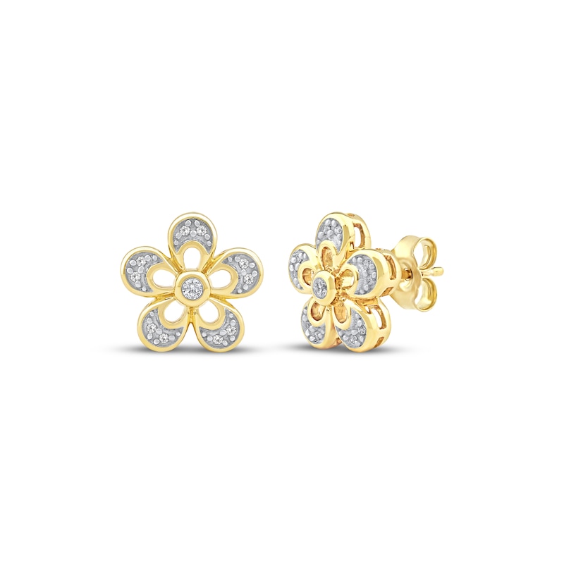 Main Image 1 of Diamond Flower Stud Earrings 1/10 ct tw 10K Yellow Gold