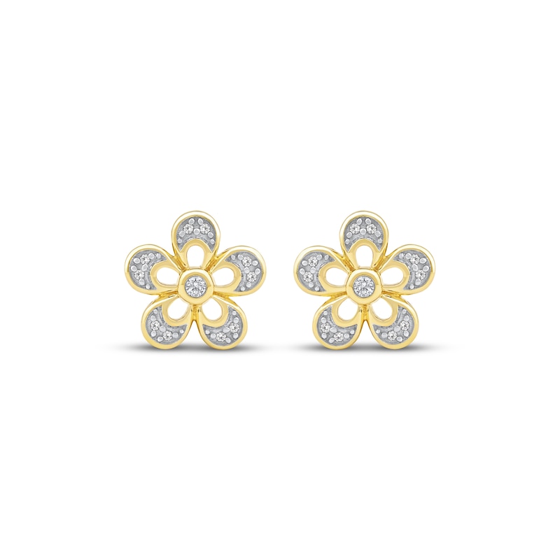 Main Image 2 of Diamond Flower Stud Earrings 1/10 ct tw 10K Yellow Gold