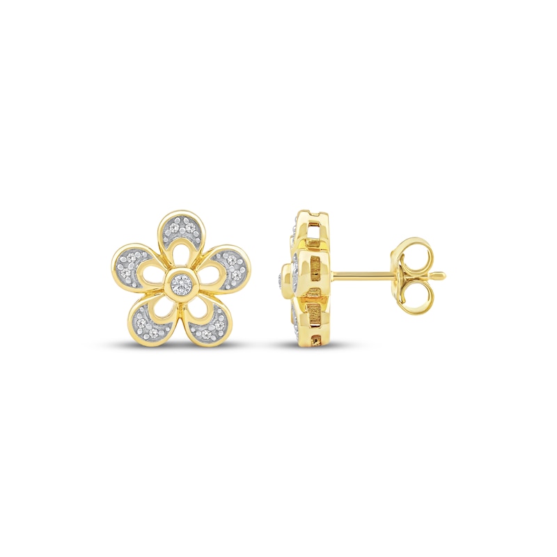 Main Image 3 of Diamond Flower Stud Earrings 1/10 ct tw 10K Yellow Gold