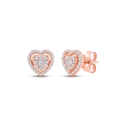 Multi-Diamond Heart Halo Stud Earrings 1/5 ct tw 10K Rose Gold