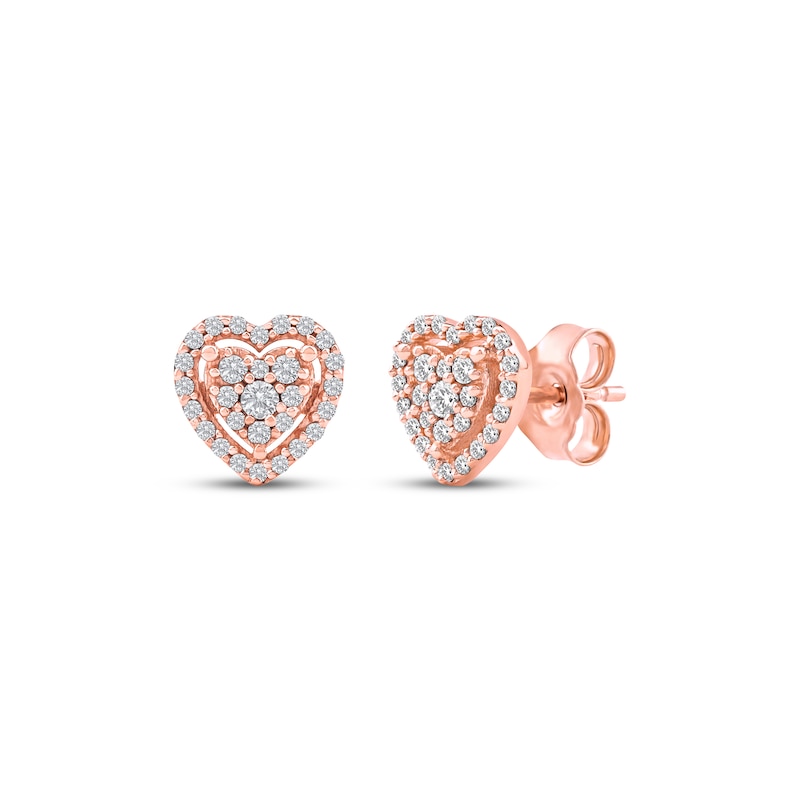 Main Image 1 of Multi-Diamond Heart Halo Stud Earrings 1/5 ct tw 10K Rose Gold