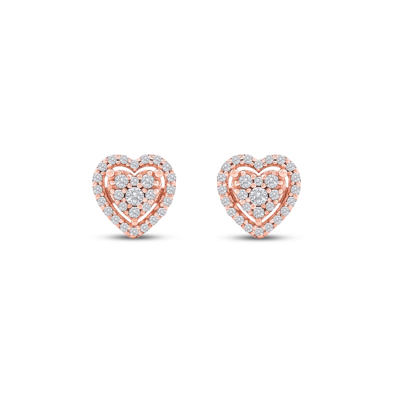 Main Image 2 of Multi-Diamond Heart Halo Stud Earrings 1/5 ct tw 10K Rose Gold