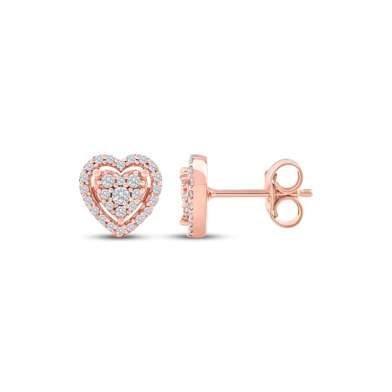 Main Image 3 of Multi-Diamond Heart Halo Stud Earrings 1/5 ct tw 10K Rose Gold