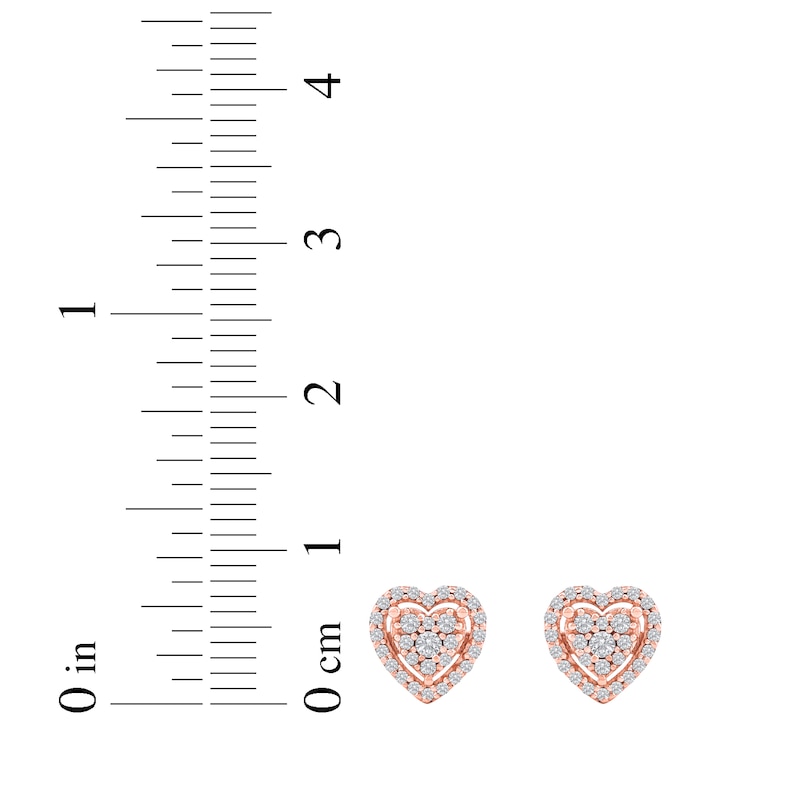 Main Image 5 of Multi-Diamond Heart Halo Stud Earrings 1/5 ct tw 10K Rose Gold