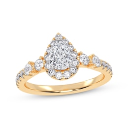 Lab-Grown Diamonds by KAY Pear-Shaped Halo Engagement Ring 3/4 ct tw 14K Yellow Gold