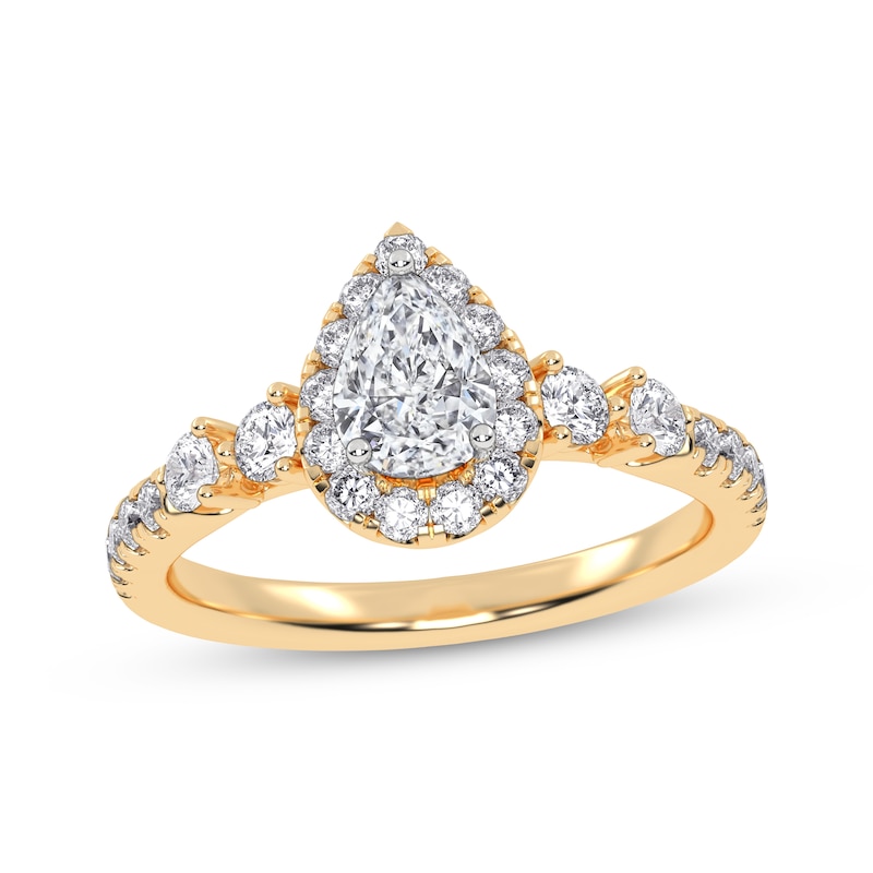 Main Image 1 of Lab-Grown Diamonds by KAY Pear-Shaped Halo Engagement Ring 3/4 ct tw 14K Yellow Gold