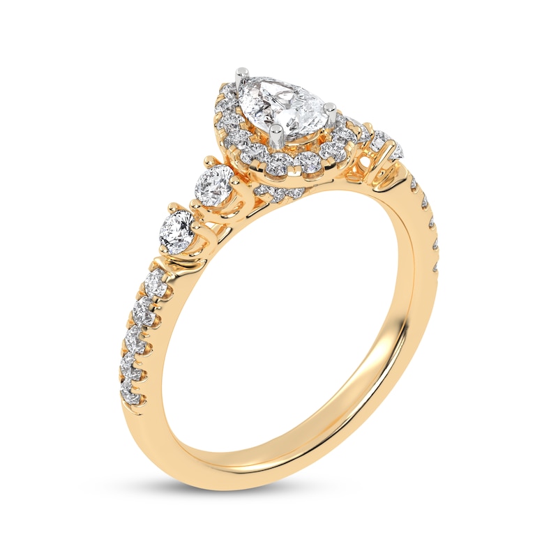 Main Image 2 of Lab-Grown Diamonds by KAY Pear-Shaped Halo Engagement Ring 3/4 ct tw 14K Yellow Gold