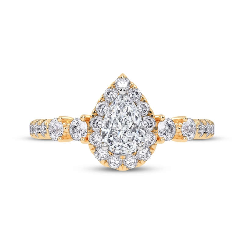 Main Image 3 of Lab-Grown Diamonds by KAY Pear-Shaped Halo Engagement Ring 3/4 ct tw 14K Yellow Gold